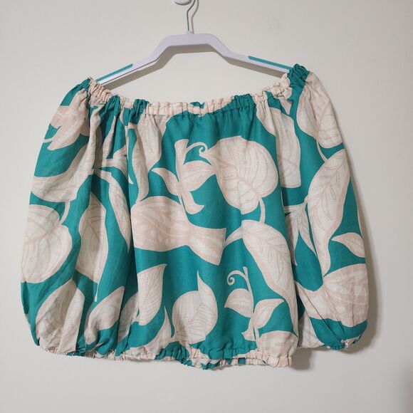 Rachel Zoe Womens Linen Blend Off-the-Shoulder Cropped Blouse Green Beige Size S - Picture 3 of 11